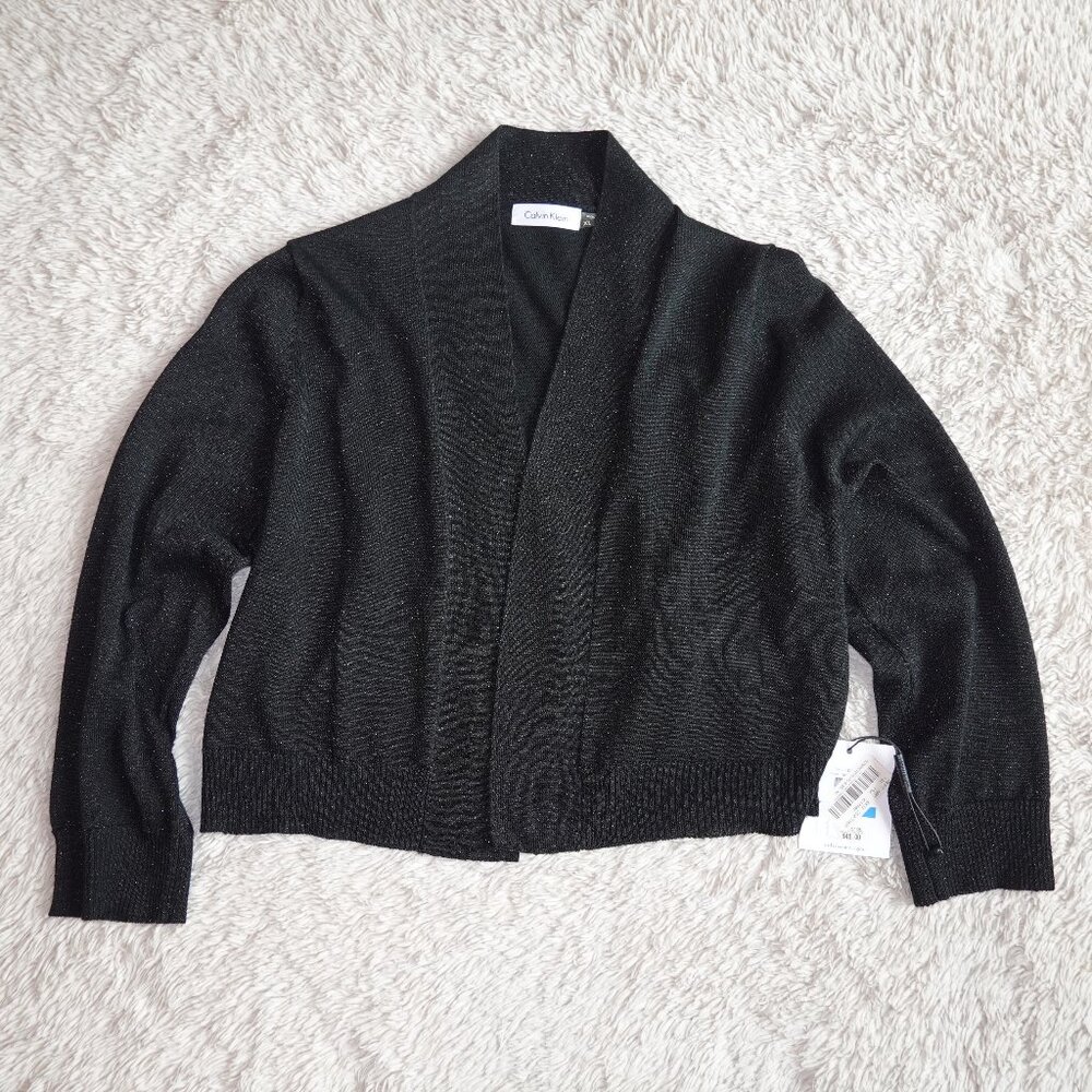 Women's Size XL Calvin Klein Black Shimmer Sparkle Shrug Cropped 3/4 Sleeves NWT